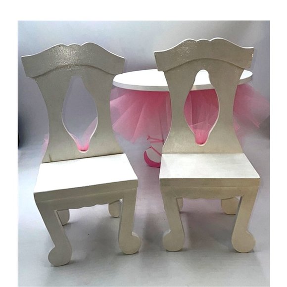 American Girl (SIZE not AG Brand) Furniture Handmade Ballerina Table & 2 Chairs - Picture 3 of 13